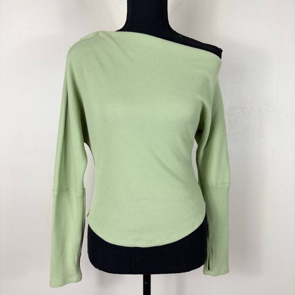 Free People We The Free Off Shoulder Long Sleeve Fuji Thermal Top in Misty Path - Picture 2 of 9